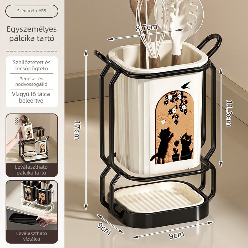 ABS anyagú konyhai evőeszköztartó lefolyókosárral, modell ACF1490, tárolás és lefolyás, eredet Kína