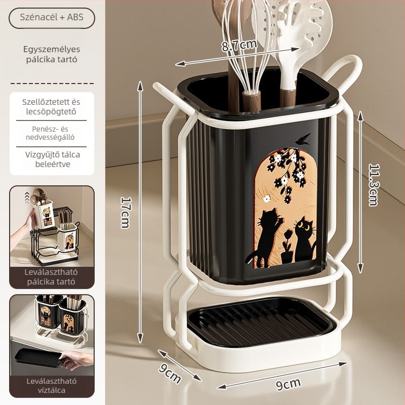 ABS anyagú konyhai evőeszköztartó lefolyókosárral, modell ACF1490, tárolás és lefolyás, eredet Kína