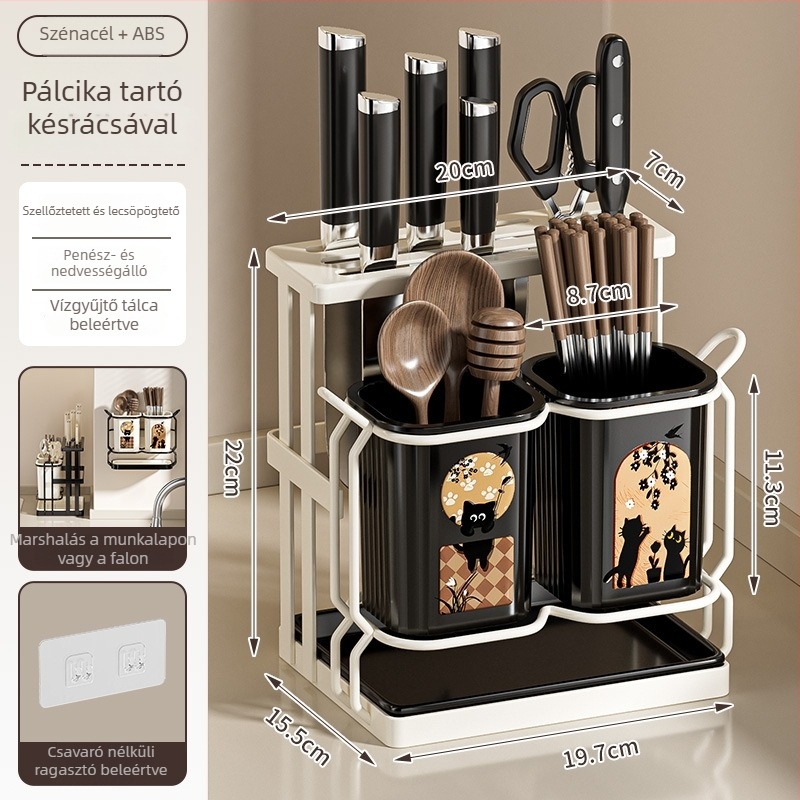 ABS anyagú konyhai evőeszköztartó lefolyókosárral, modell ACF1490, tárolás és lefolyás, eredet Kína