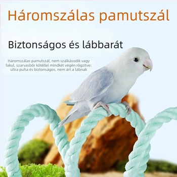 Papagáj mászó kötél játék – függő gyűrűvel és hintával; anyag: pamut kötél; márka Parrot swing; eredet Shandong