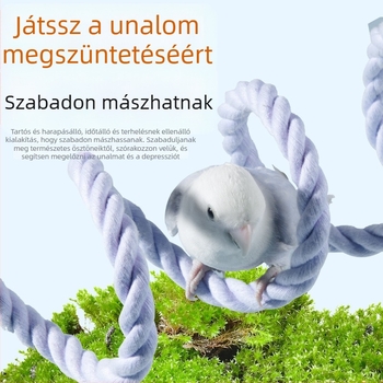 Papagáj mászó kötél játék – függő gyűrűvel és hintával; anyag: pamut kötél; márka Parrot swing; eredet Shandong
