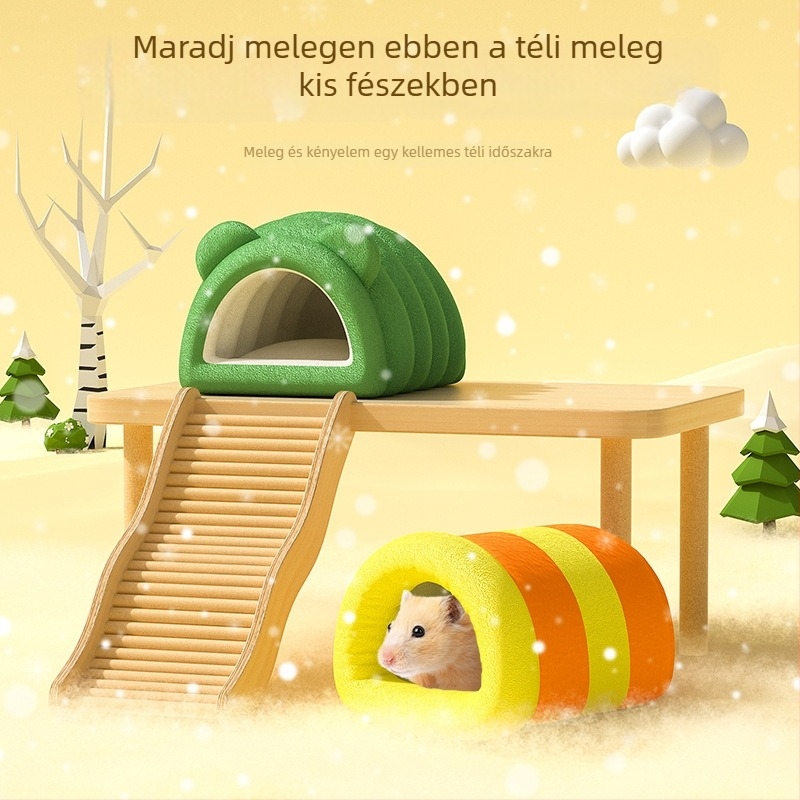 Hamster meleg pamutfészek - PP pamutból, plüss béléssel, vastagított, ovális alakú, beltérben hordozható, rajzfilm-stílusú