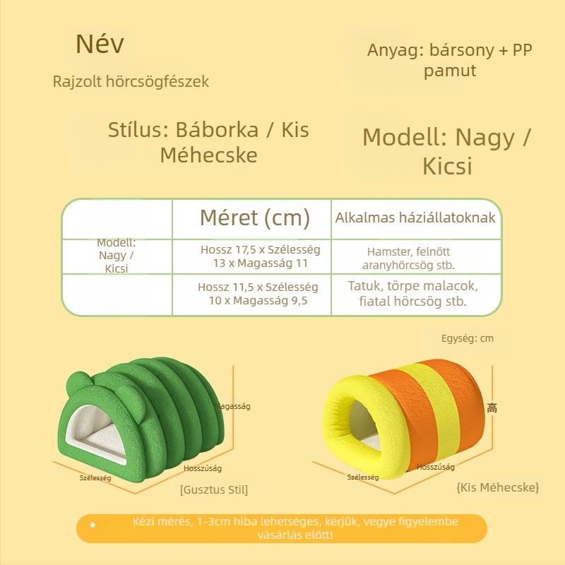 Hamster meleg pamutfészek - PP pamutból, plüss béléssel, vastagított, ovális alakú, beltérben hordozható, rajzfilm-stílusú