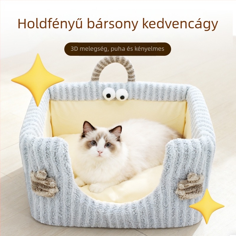 Macskafészek Moon Velvet, félig zárt, levehető és mosható, Bella league márka
