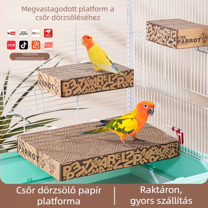 Chengxi papagáj játék karton platformával a csőrt reszeléséhez – ketrec kiegészítő