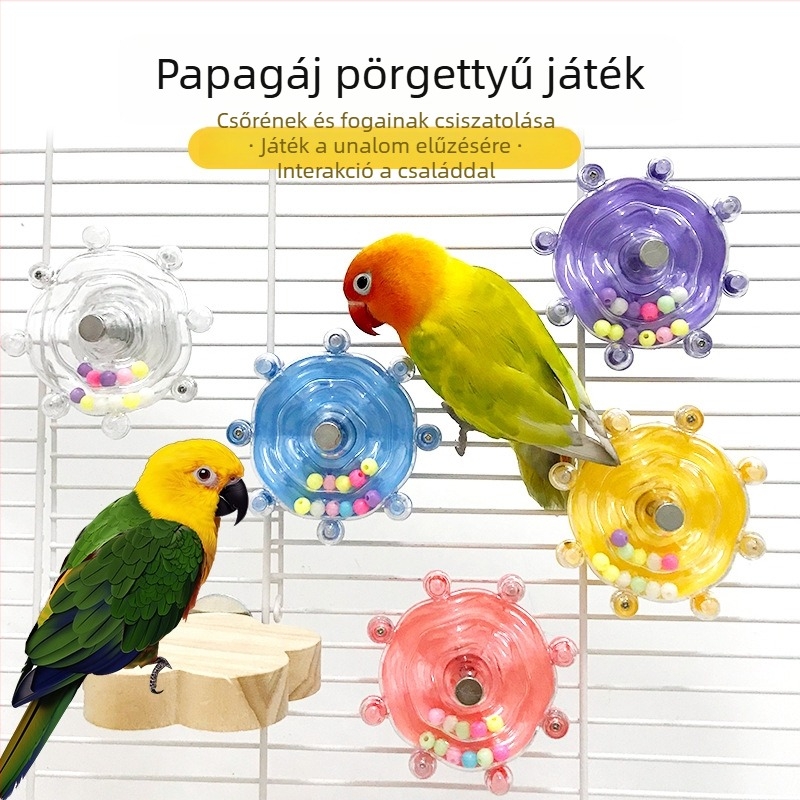 Műanyag papagáj játék forgó UFO kerékkel