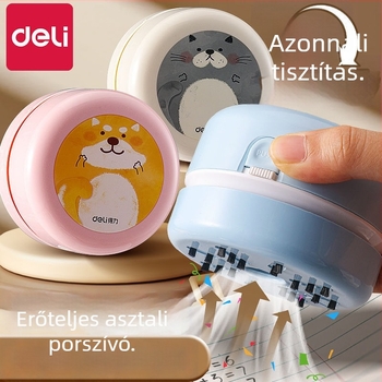 Asztali tisztító, újratölthető elektromos porszívó, műanyag kivitel, rajzfilm-stílusú dizájn, gumiból származó törmelékek és ceruzaforgács tisztítására