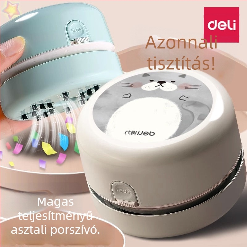 Asztali tisztító, újratölthető elektromos porszívó, műanyag kivitel, rajzfilm-stílusú dizájn, gumiból származó törmelékek és ceruzaforgács tisztítására