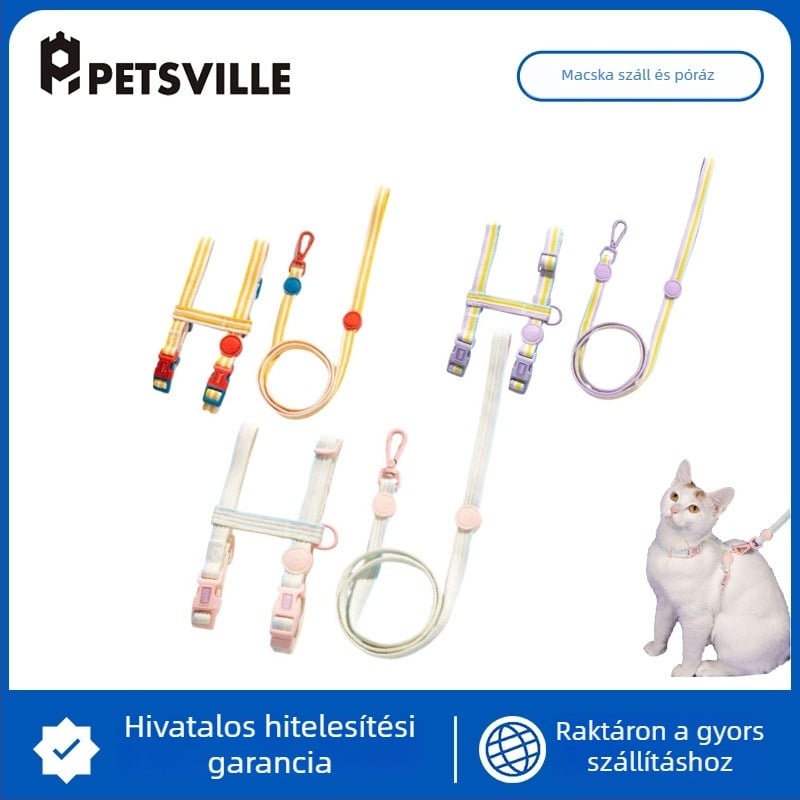 Macska hám és póráz – mellény-stílusú, állítható, kitörésbiztos, szövet anyag