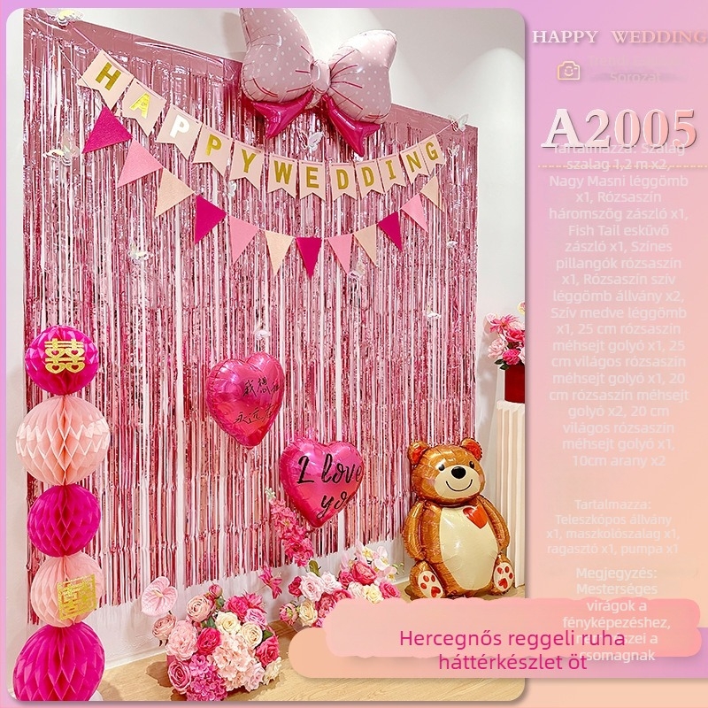 Esküvői szobai háttér – romantikus hangulat, szalagdíszítés, műanyag anyag, alkalmas esküvői rendezvényekre