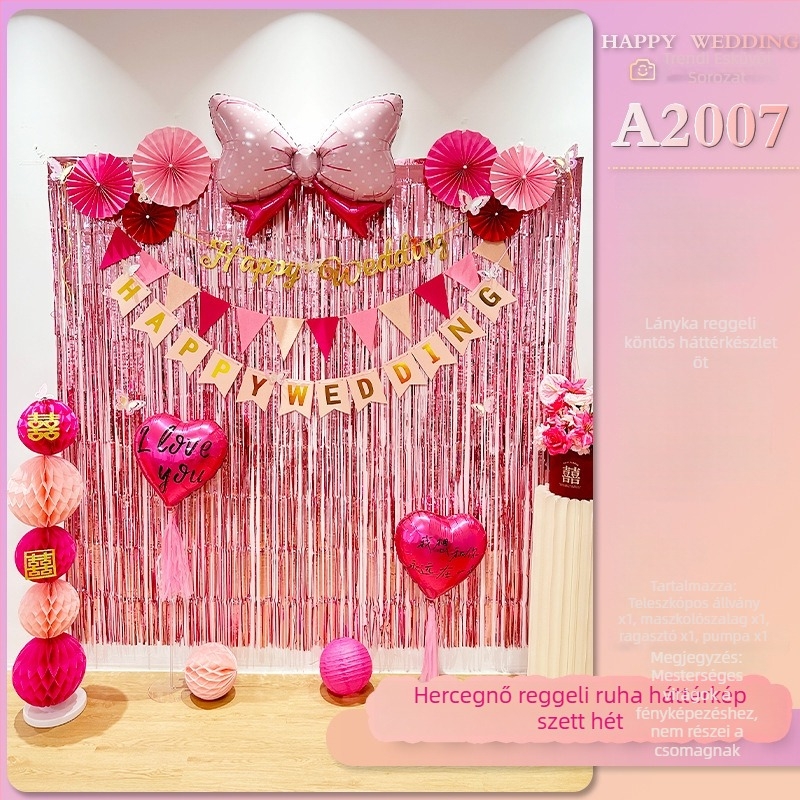 Esküvői szobai háttér – romantikus hangulat, szalagdíszítés, műanyag anyag, alkalmas esküvői rendezvényekre