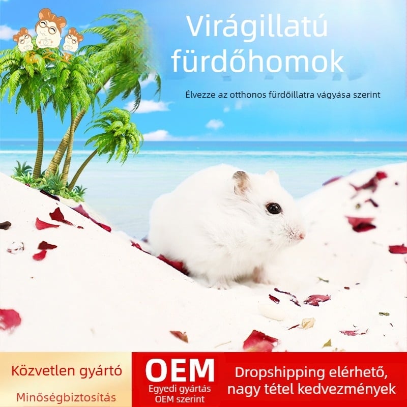 Hamster fürdető homok virágszirmokkal – szagtalanító, kisállat-tisztító eszköz (Eredet: Shandong; Importált: Nem; Privát márkák: Igen; Kategória: Kisállat-gondozó eszközök)