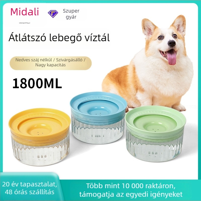 Middall Kisállat víz tál - lebegő, átlátszó, anti-spritz, függő, PET+PP+PVC