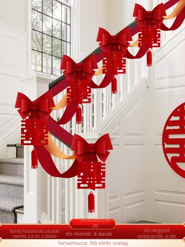 Esküvői lépcsőkorlát dekorációs készlet nem szőtt anyagból, szalaggal és virágokkal; esküvőkre; beltéri dekoráció; márka Orange Nuoyi Bai