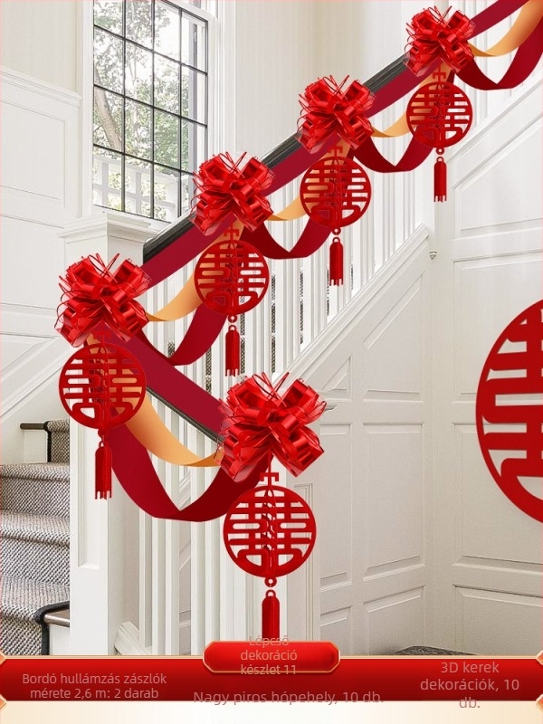 Esküvői lépcsőkorlát dekorációs készlet nem szőtt anyagból, szalaggal és virágokkal; esküvőkre; beltéri dekoráció; márka Orange Nuoyi Bai