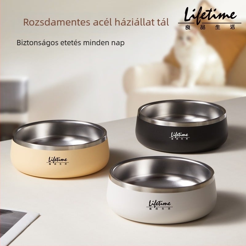 Kétoldalas rozsdamentes acél kutya- és macska tál, csúszásmentes és ütésálló etetőedény (Anyag: rozsdamentes acél; Márka: Good life; Kategória: Kisállat étel; Import: Nem)