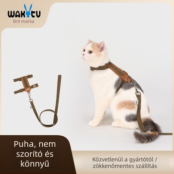 Macska hám és póráz készlet - mellény-stílusú, I-formájú, antiszakadás, suede PU anyag