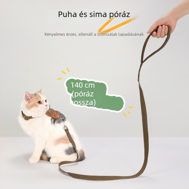 Macska hám és póráz készlet - mellény-stílusú, I-formájú, antiszakadás, suede PU anyag