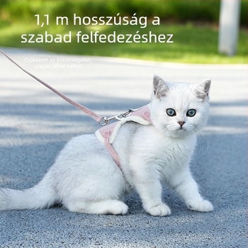 Mellény stílusú hám pórázzal macskáknak és kis–közepes méretű kutyáknak, textil anyag, védelem a menekülés ellen