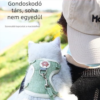 Mellény stílusú hám pórázzal macskáknak és kis–közepes méretű kutyáknak, textil anyag, védelem a menekülés ellen