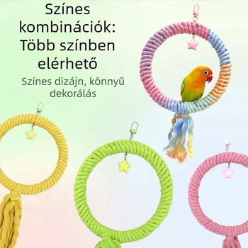 Papagáj hintázó játék pamutszálas gyűrűkkel, Tiger Skin Peony mintával, madárketrec kiegészítő