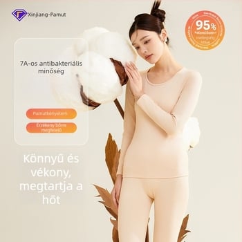 Női termikus alsó- és felső készlet, 95% pamut, antibakteriális, kerek nyakú, pulóver felső