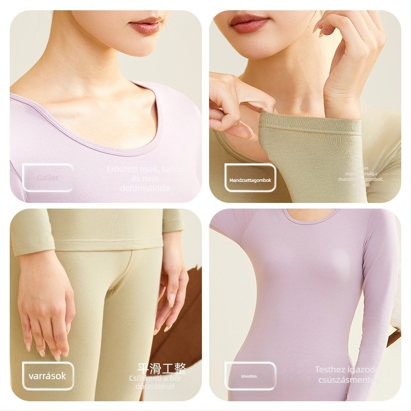 Női termikus alsó- és felső készlet, 95% pamut, antibakteriális, kerek nyakú, pulóver felső