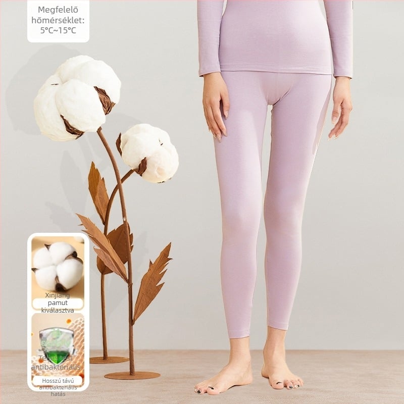 Női termikus alsó- és felső készlet, 95% pamut, antibakteriális, kerek nyakú, pulóver felső