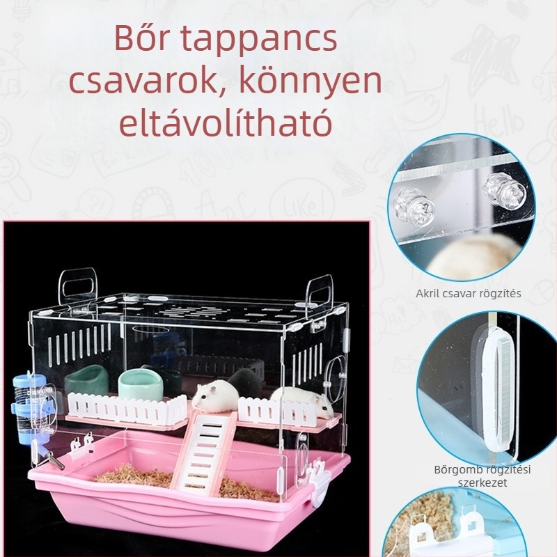 Akril hamster ketrec tartozékok – DIY rögzítő rugós pántok, csavaros oldalsó csatok, ketrecalap; márka Bay nest; nem importált