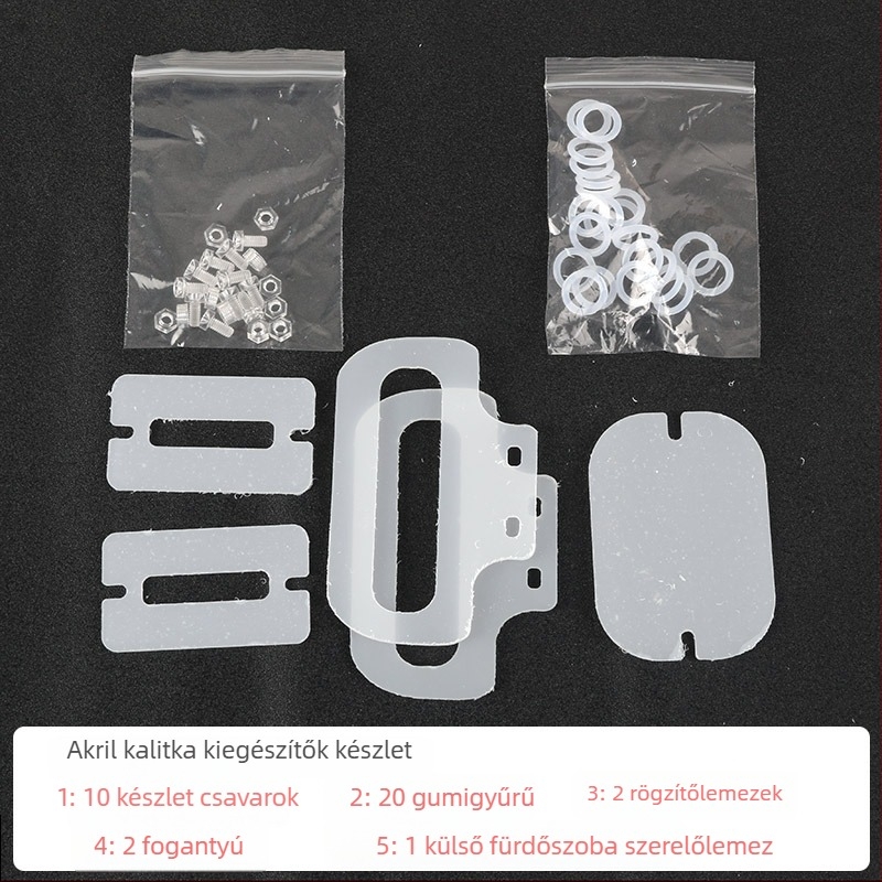 Akril hamster ketrec tartozékok – DIY rögzítő rugós pántok, csavaros oldalsó csatok, ketrecalap; márka Bay nest; nem importált