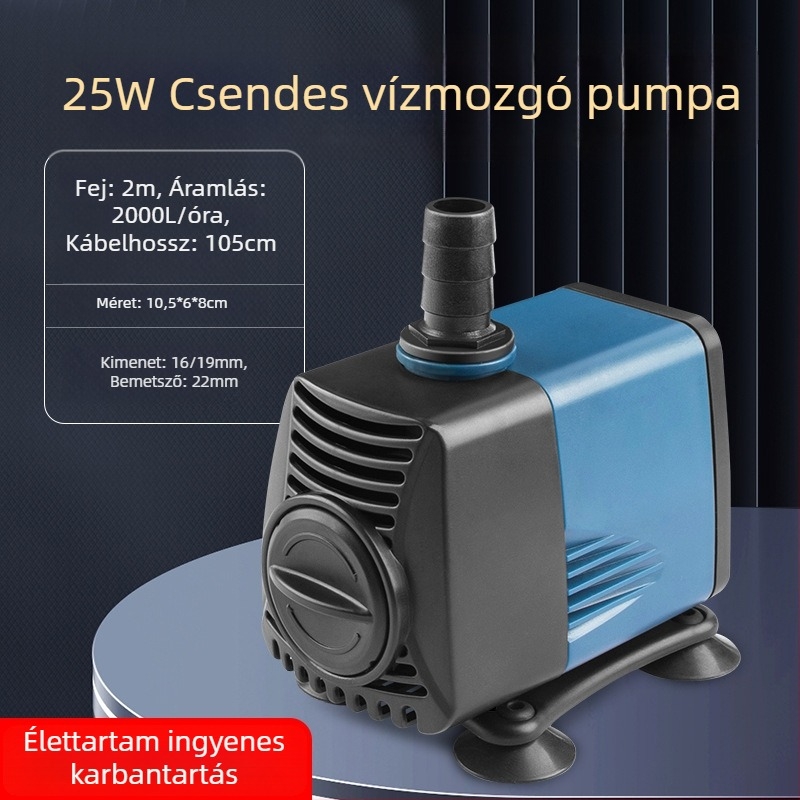 Merülő szivattyú akváriumhoz, oldalsó szívóval, keringetésre és szűrésre, amfibikus kialakítás, rendkívül csendes