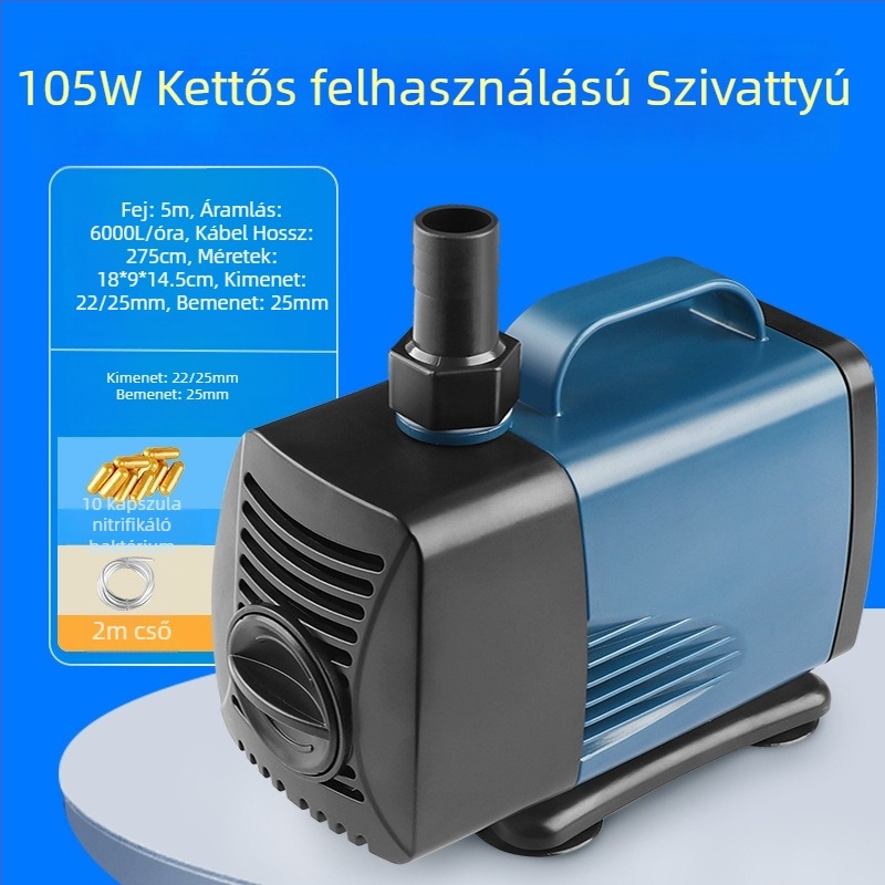 Merülő szivattyú akváriumhoz, oldalsó szívóval, keringetésre és szűrésre, amfibikus kialakítás, rendkívül csendes