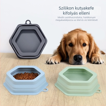 Szilikon összecsukható tál kutyáknak és macskáknak, kifolyás elleni védelem, hordozható kültéren, függő etető- és itatál