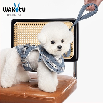 Wakytu denim mellkas-hám háziállatoknak – mellény-stílusú hám, szakadásálló, kutyáknak és macskáknak