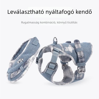 Wakytu denim mellkas-hám háziállatoknak – mellény-stílusú hám, szakadásálló, kutyáknak és macskáknak