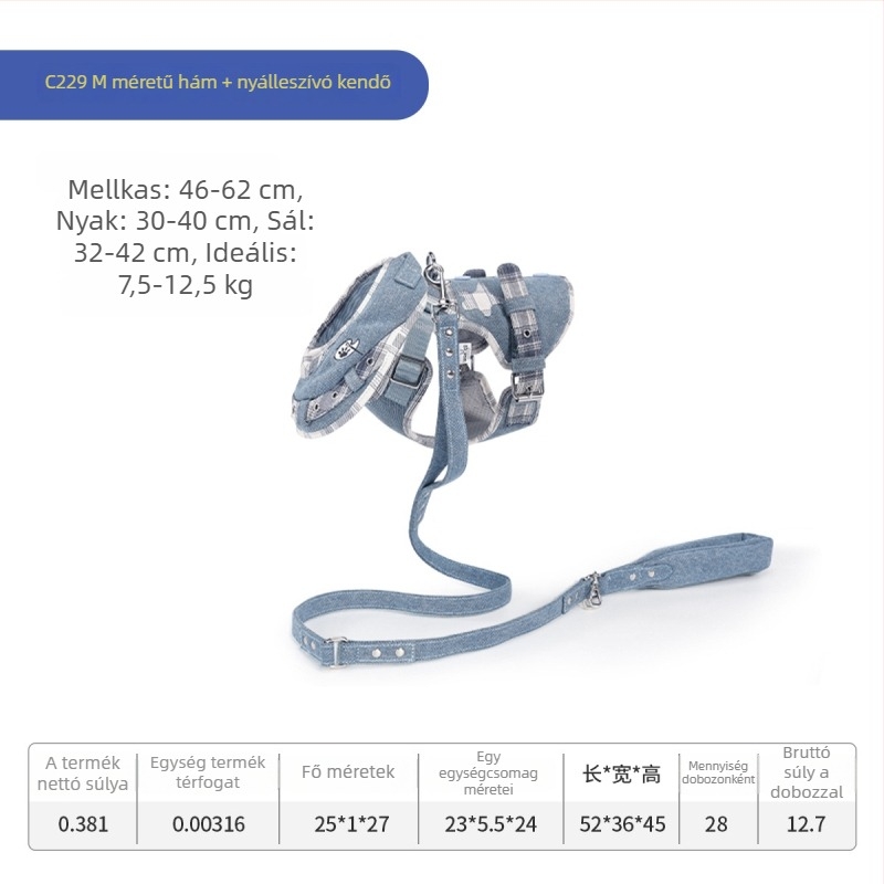 Wakytu denim mellkas-hám háziállatoknak – mellény-stílusú hám, szakadásálló, kutyáknak és macskáknak