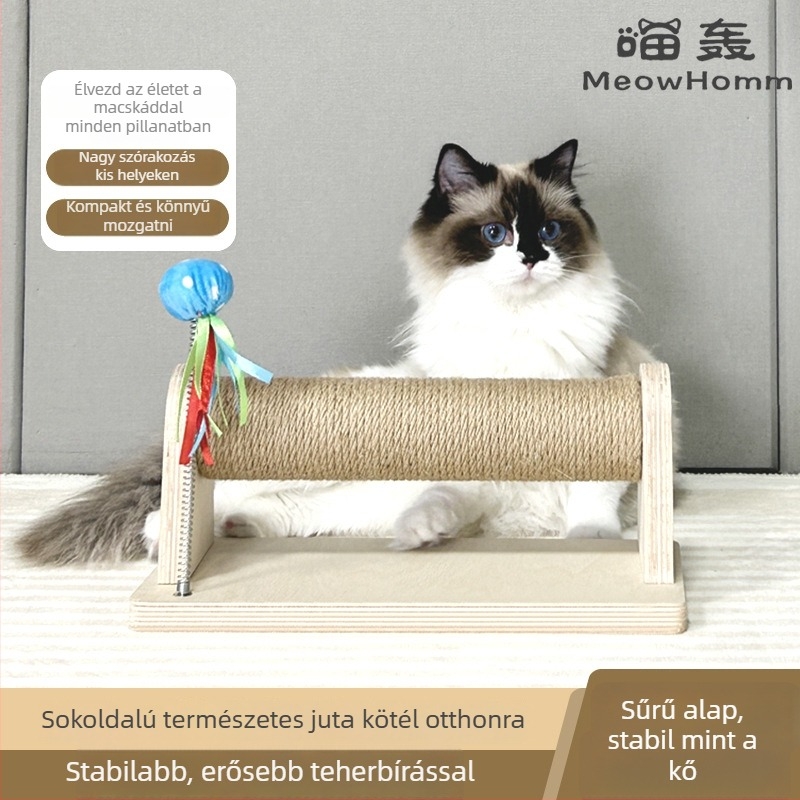 Fából készült macska karmoló oszlop, 18 mm bükkfa többrétegű lemezből, nagy macskáknak megfelelő, kaparásálló kenderkötél oszlopokkal, biztonságos és nem mérgező