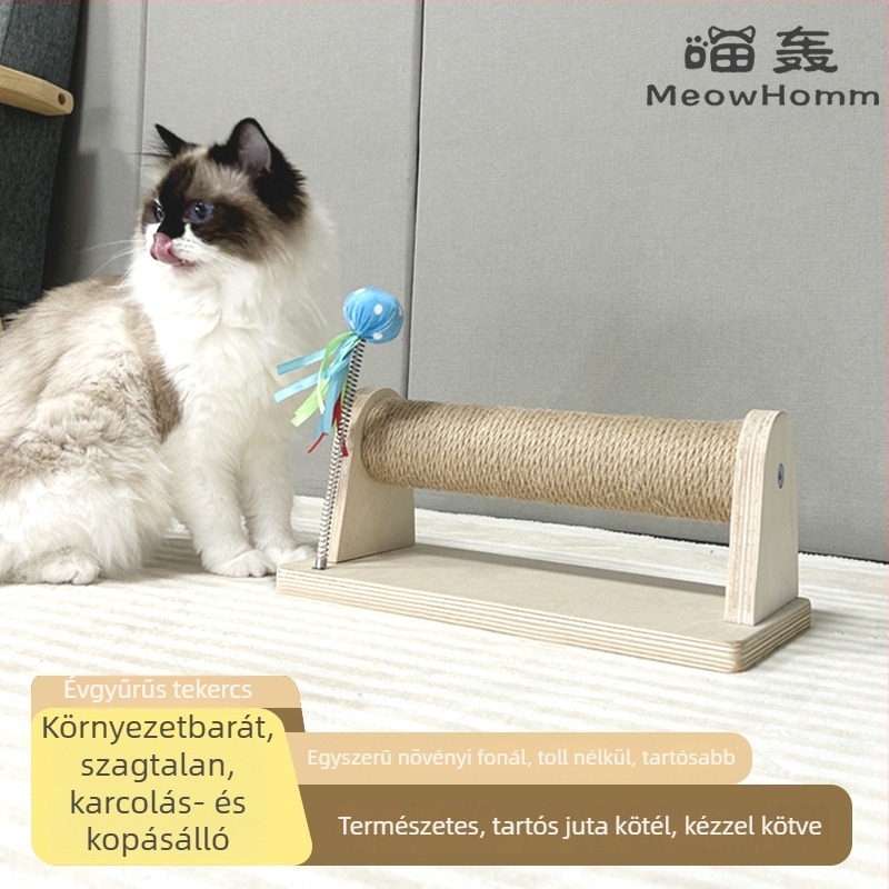 Fából készült macska karmoló oszlop, 18 mm bükkfa többrétegű lemezből, nagy macskáknak megfelelő, kaparásálló kenderkötél oszlopokkal, biztonságos és nem mérgező