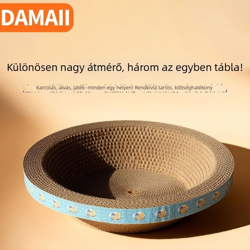 DAMAII GoFríott karton macska karmolásos tál – kör alakú, kopásálló, szőrszálak nélkül macskajáték, karikatúra stílusban