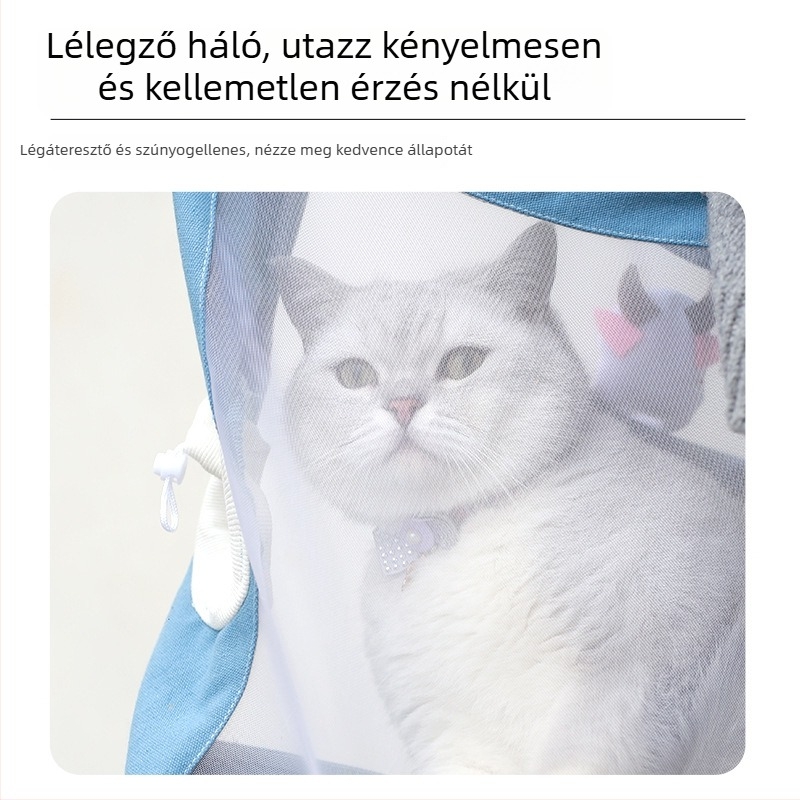 Middall macska táska — hordozható crossbody táska háziállatoknak, vászon háló anyag, Cartoon mintázat, puha anyag
