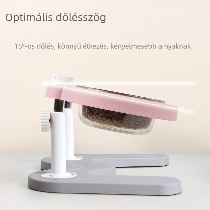 Emelhető kettős macska etető tál befelé haladó szájjal és nyakvédővel — ABS+fém+üveg anyag, Midali márka, Zhejiang eredet