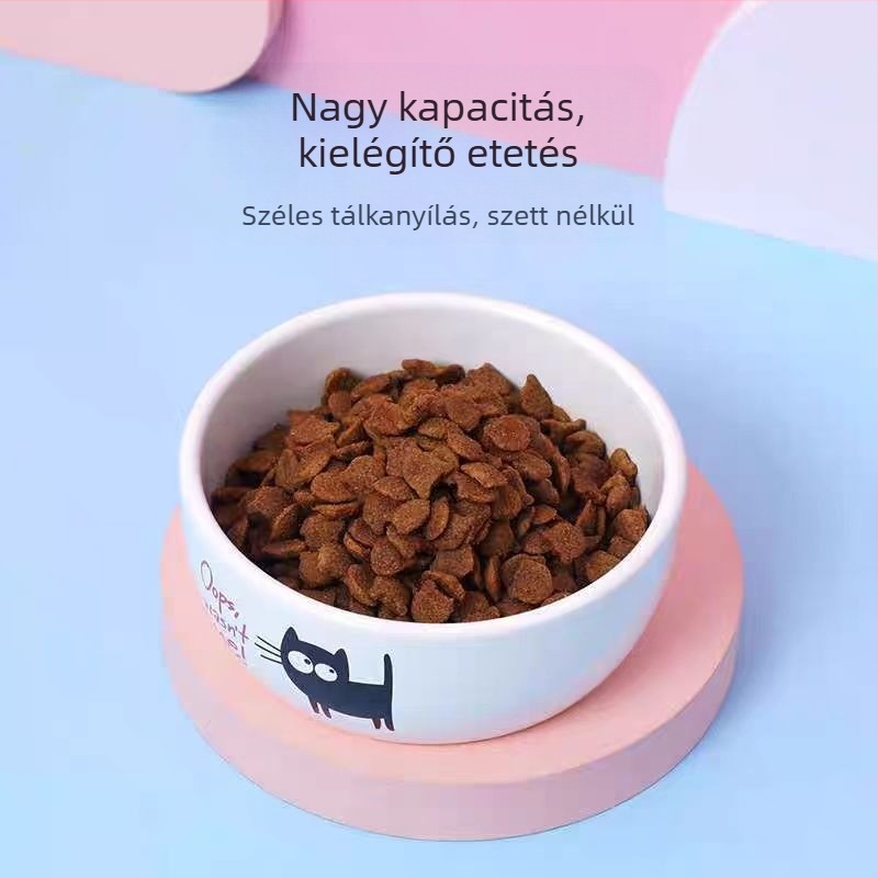 Kerámiás etetőtál háziállatoknak, rajzfilmfigura kis fekete macskával, univerzális macskáknak és kutyáknak, könnyen tisztítható, Elite márka.