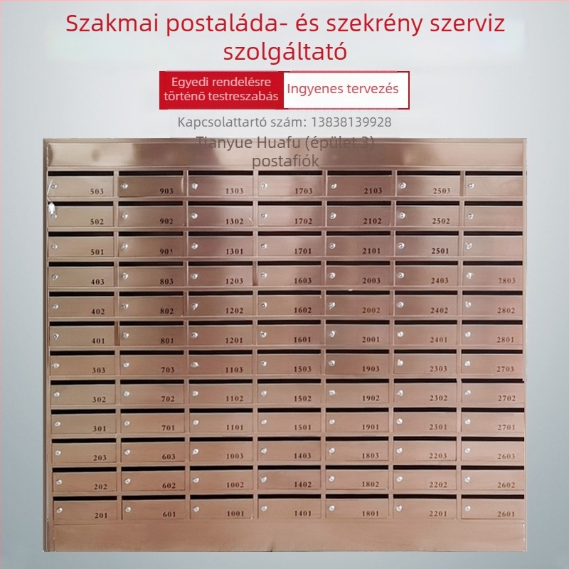 Több rekeszes lakópostaláda rozsdamentes acélból, zr-018 modell, Zhen Rui, falra szerelhető beltéri és kültéri használatra