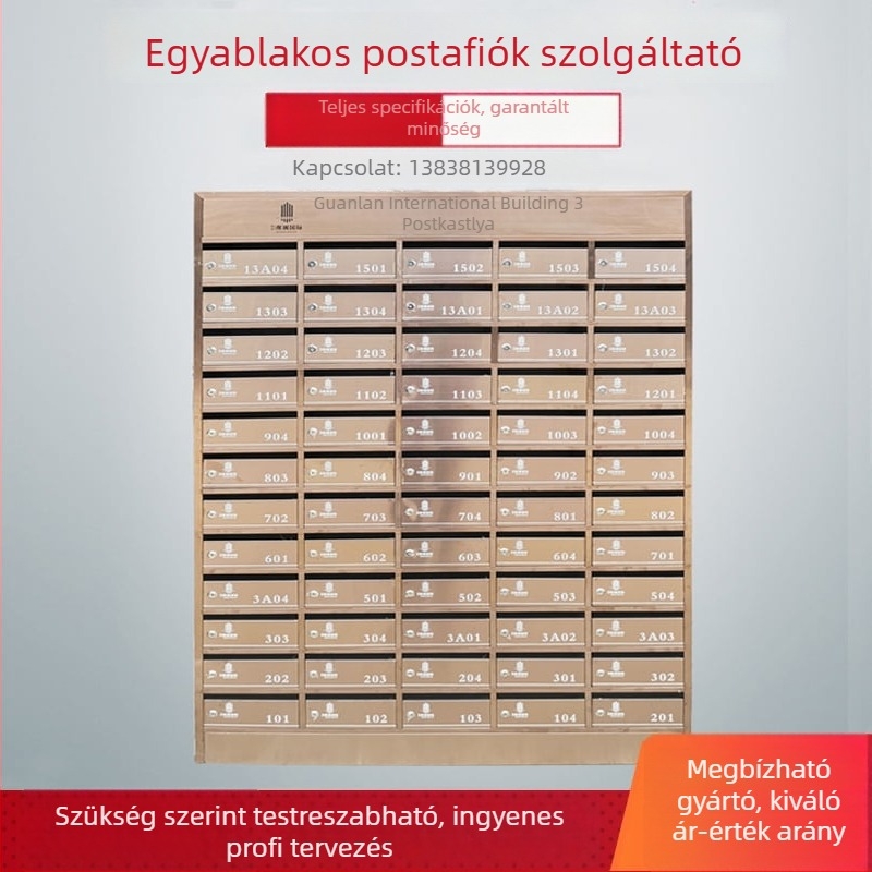 Több rekeszes lakópostaláda rozsdamentes acélból, zr-018 modell, Zhen Rui, falra szerelhető beltéri és kültéri használatra