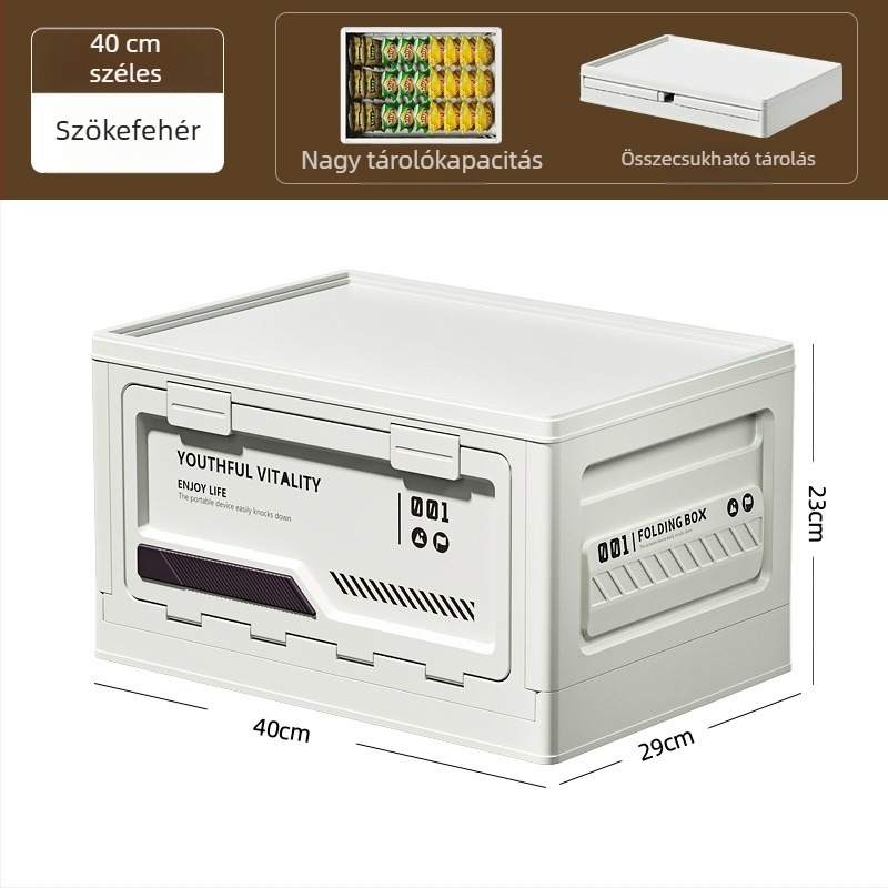 Kemping tároló doboz oldalnyílással, összecsukható PP anyagból, 40–50 L kapacitás, hordozható