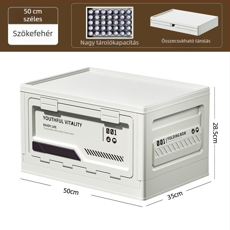 Kemping tároló doboz oldalnyílással, összecsukható PP anyagból, 40–50 L kapacitás, hordozható