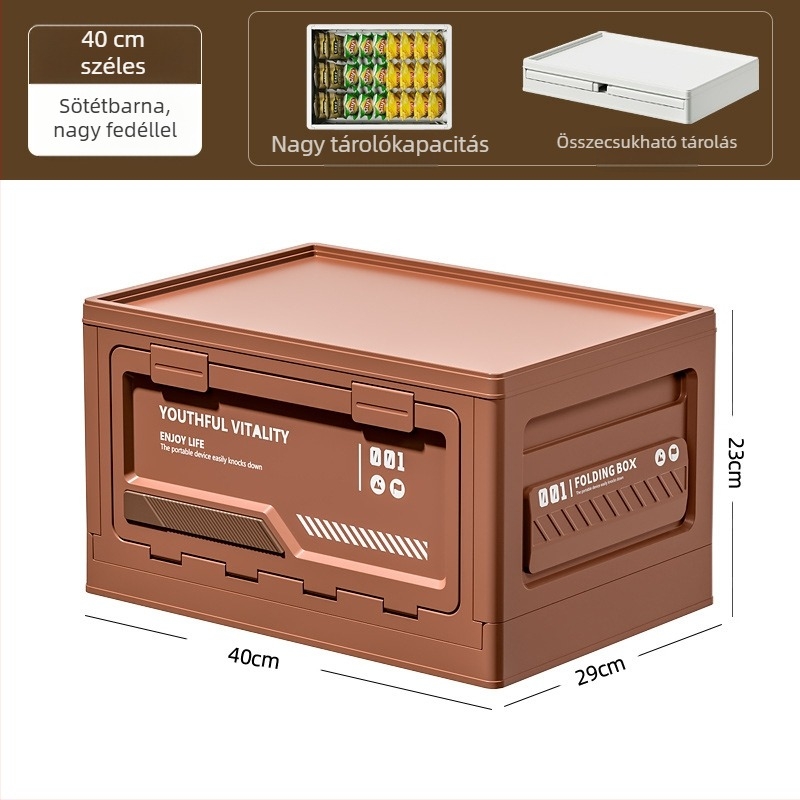 Kemping tároló doboz oldalnyílással, összecsukható PP anyagból, 40–50 L kapacitás, hordozható