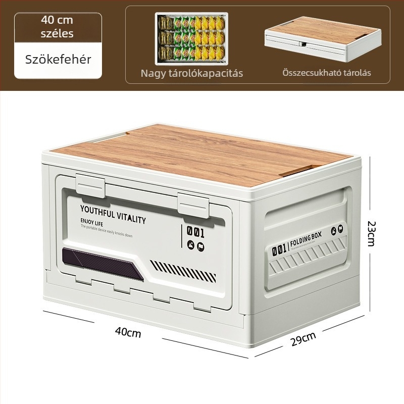 Kemping tároló doboz oldalnyílással, összecsukható PP anyagból, 40–50 L kapacitás, hordozható