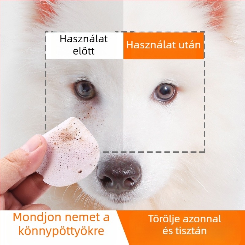 Állatbarát szemkörüli nedves kendő macskáknak és kutyáknak, könnypárkányok eltávolítása, papírtörlő alapanyagból