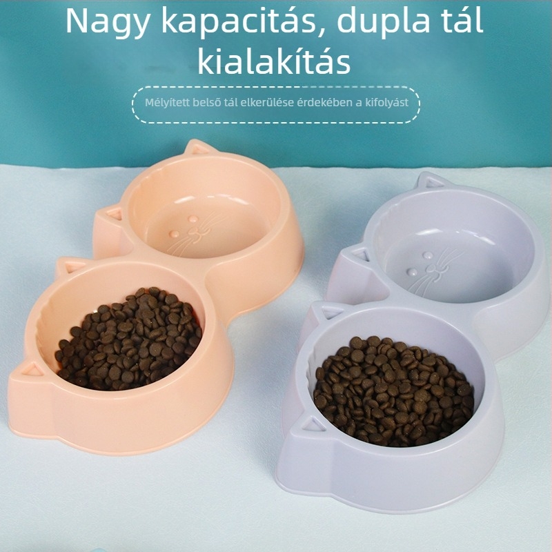 Macska kettős tál – etetésre és ivásra, anti-tip, műanyag, Yunce márka